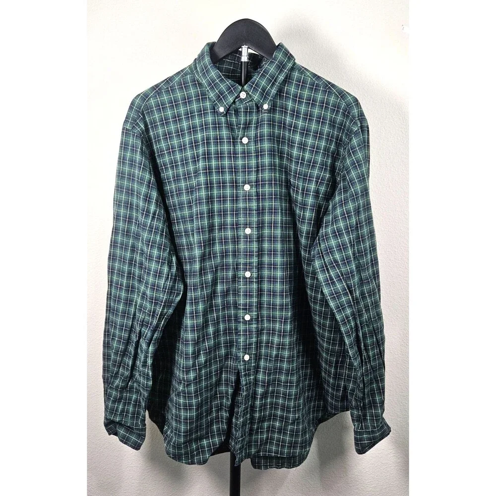 Polo Ralph Lauren Mens XL Classic Fit Plaid Oxford Shirt‎ Green Blue Cotton Prep
